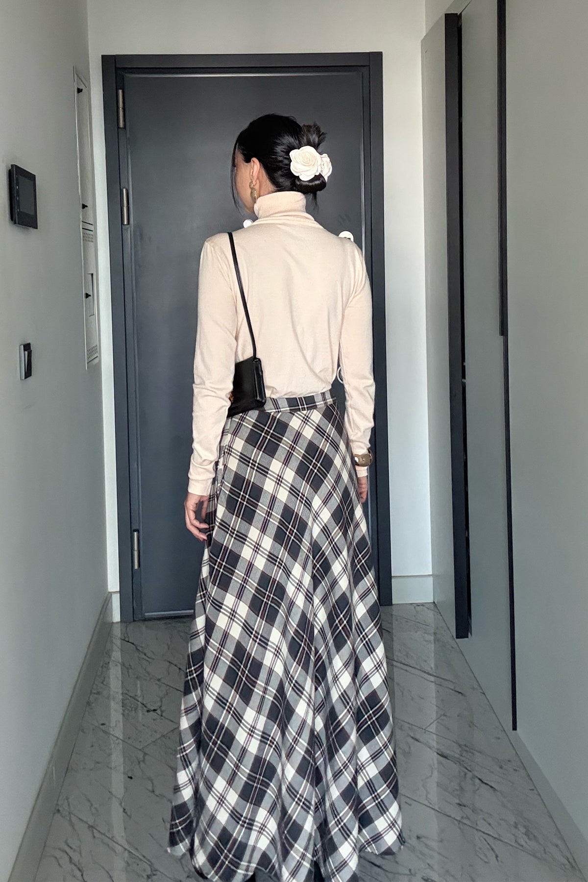 Ekru Ekose Desenli Verev Etek SY-3508-Ekru