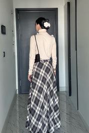 Ekru Ekose Desenli Verev Etek SY-3508-Ekru