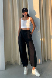 Siyah Paçası Lastikli Balon Pantolon SY-3341-Siyah