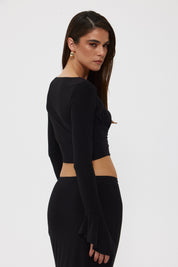 Siyah Büzgülü Bluz Etekli İkili Takım SY-2373-Siyah