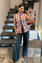 Kırmızı Çizgili Napolyon Bluz SY-3697-Kırmızı