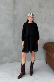 Siyah Brode Midi Boy Elbise SY-3049-Siyah