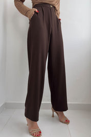 Kahve Arka Bel Kısmı Lastikli Bol Paça Pantolon SY-0071- Kahve