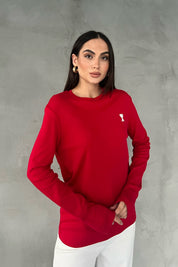 Kırmızı Marka Model Kalp Nakışlı Uzun Kollu T-shirt SY-2822-Kırmızı