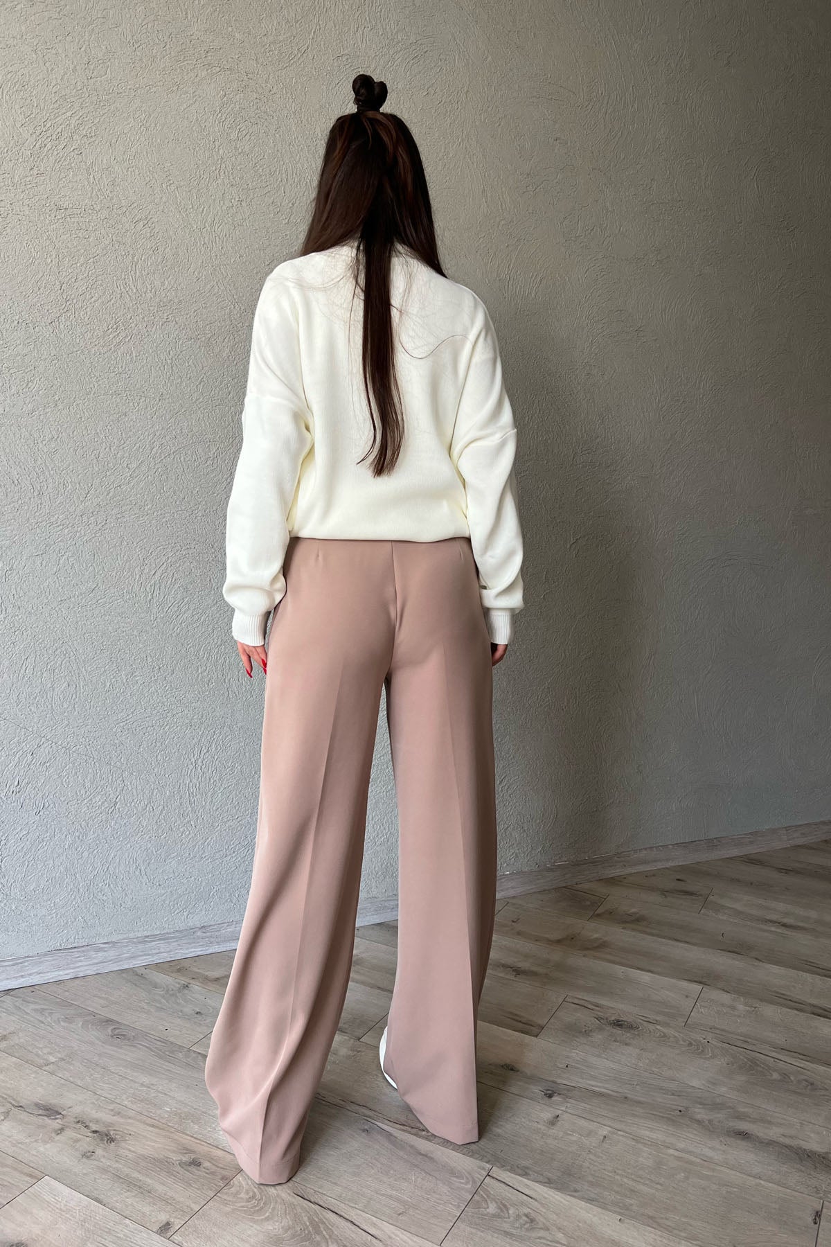Vizon Beli İpli Tek Pileli Bol Paça Pantolon SY-1351-Vizon