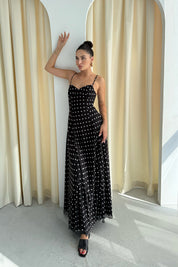 Siyah Puantiyeli Göğüs Kulplu Elbise SY-3292-Siyah