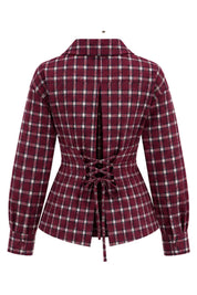 Bordo Bağcıklı Vatkalı Ekose Gömlek SY-3921-Bordo