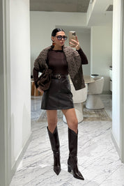 Kahverengi Deri Mini Etek SY-3522-Kahverengi