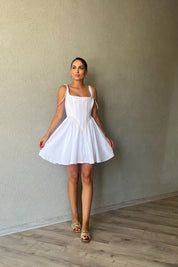 Beyaz Ravello Korse Detay Elbise SY-2375-Beyaz