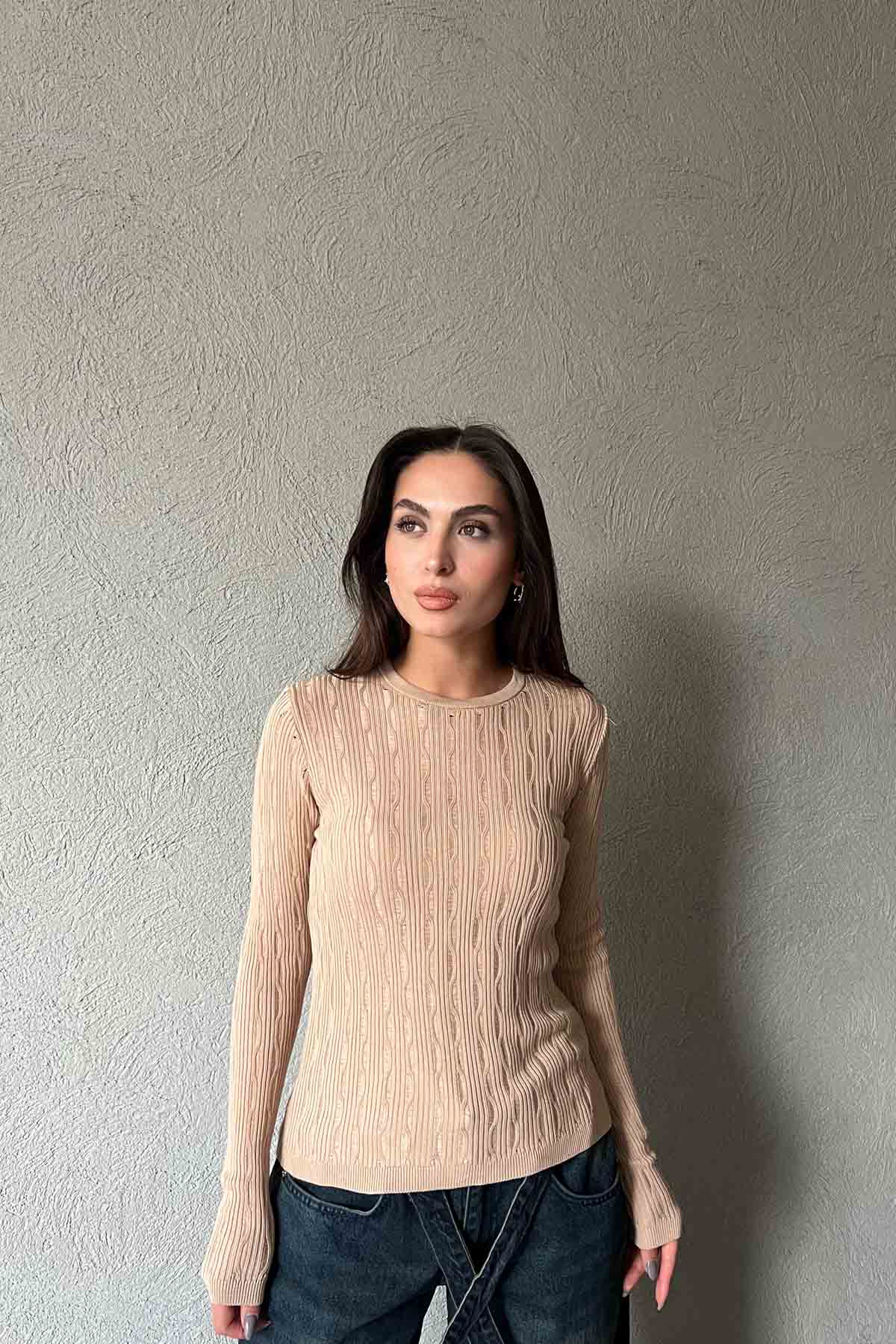 Vizon Kendinden Ajurlu Triko SY-1889-Vizon