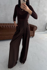 Kahverengi Düğme Detaylı Maskülen Pantolon SY-3440-Kahve