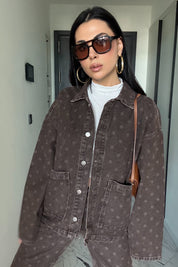 Kahve Puantiyeli Cepli Denim Ceket SY-3501-Puantiyeli