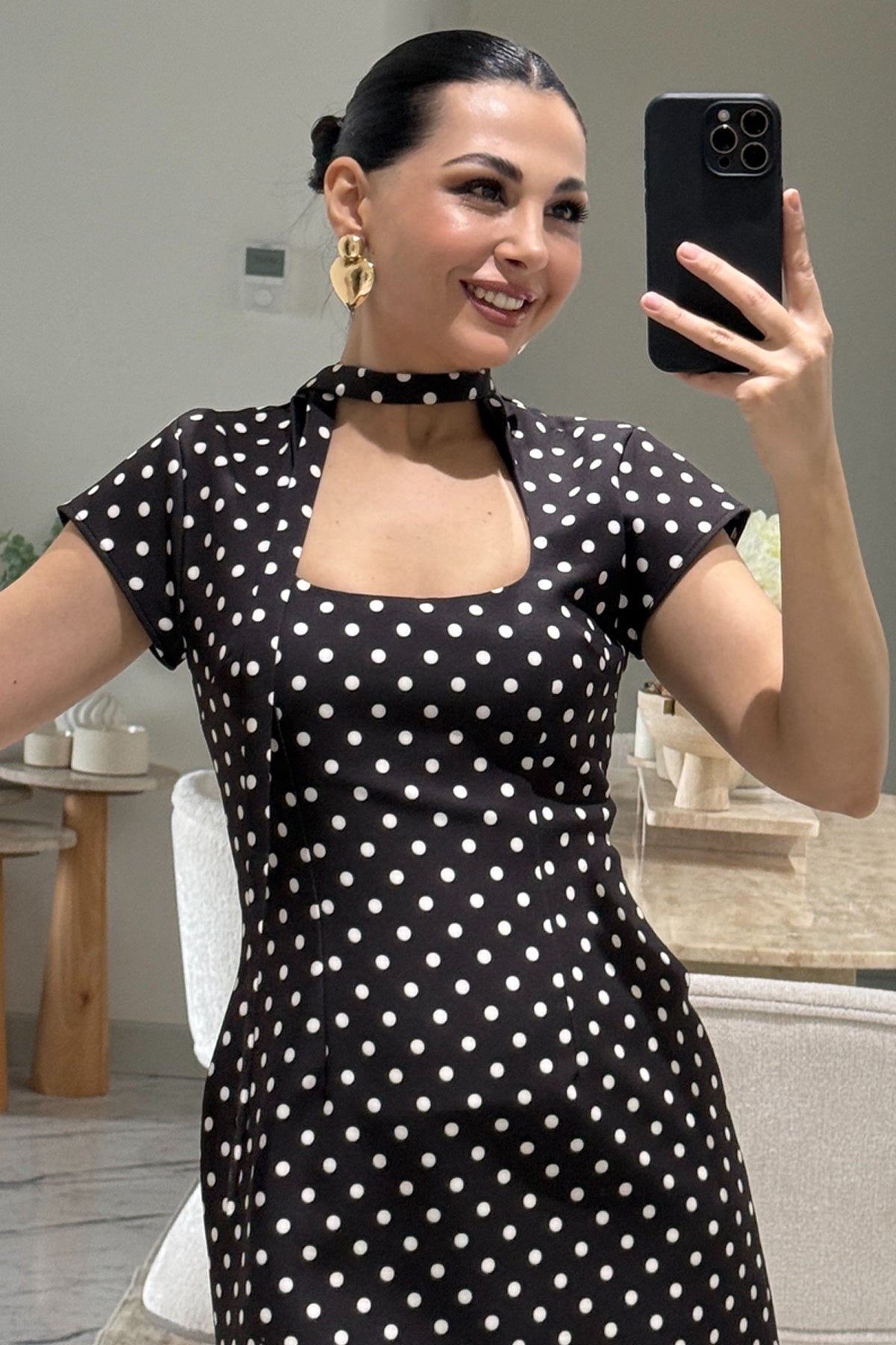 Kahve Puantiye Desenli İçi Şortlu Elbise SY-3633-Kahverengi