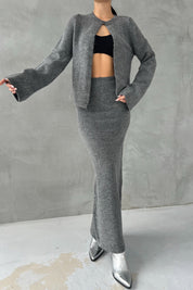 Gri Hırka Uzun Etek İkili Triko Takım SY-2437-Gri