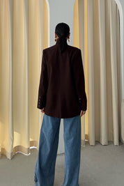 Kahverengi Tek Düğmeli Dik Yaka Detaylı Tasarım Ceket SY-3482-Kahverengi