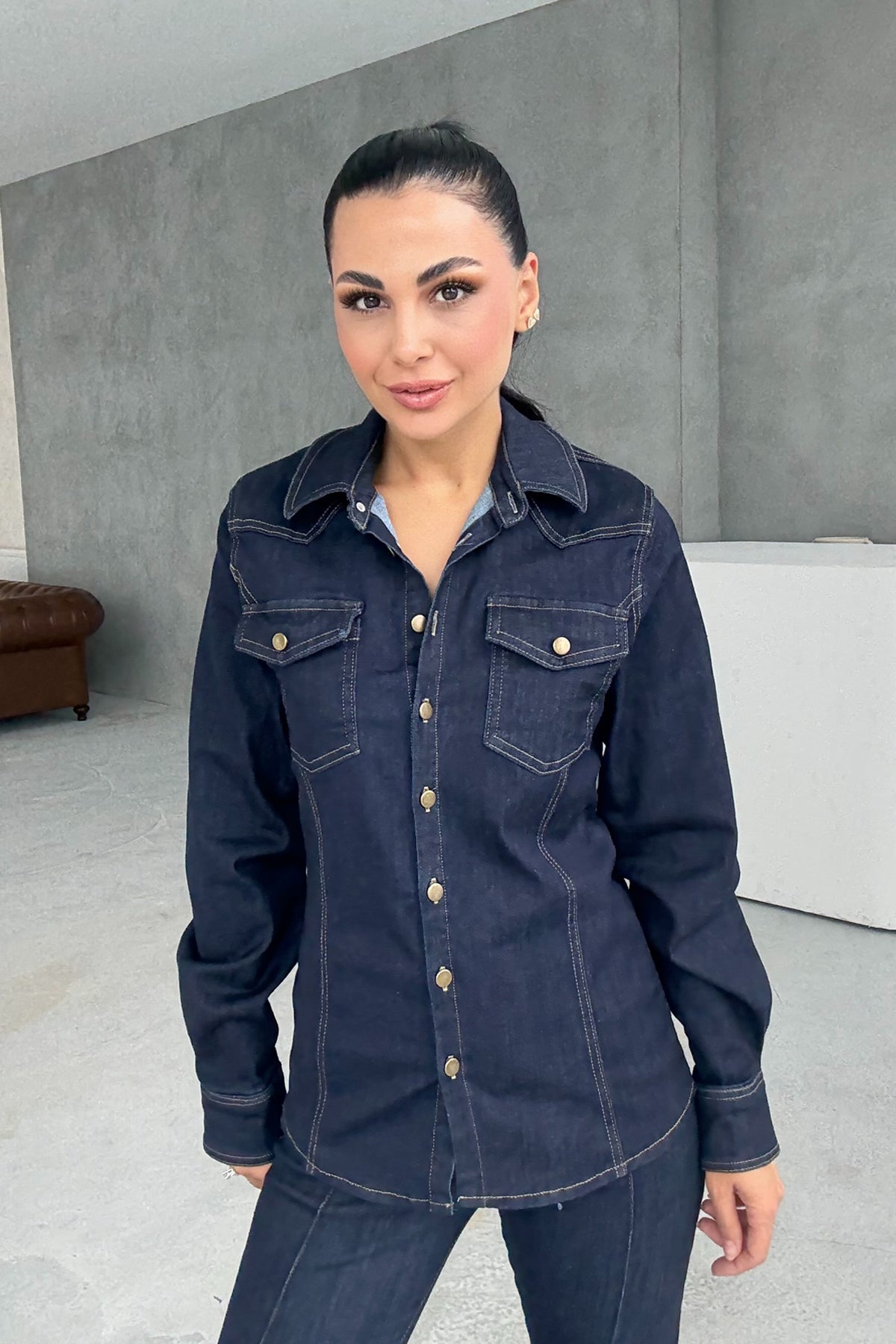 Lacivert Kot Gömlek Pantolon Takım SY-3364-Lacivert