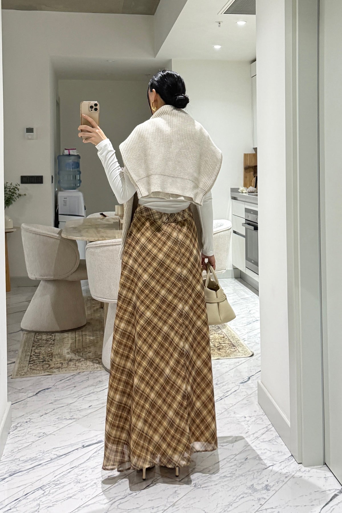 Sarı Ekose Desenli Şifon Etek SY-3558-Sarı