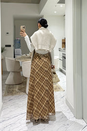 Sarı Ekose Desenli Şifon Etek SY-3558-Sarı