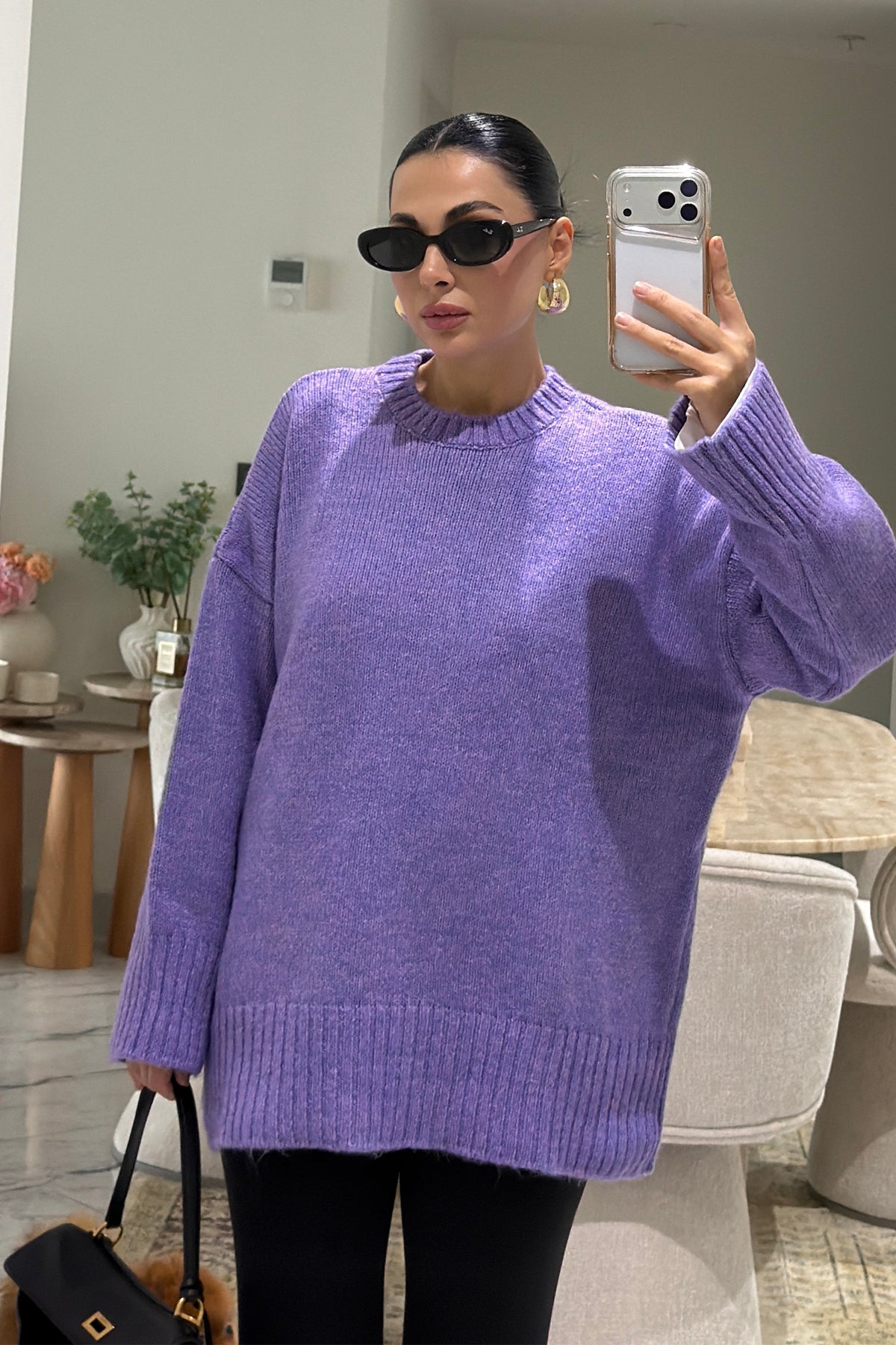 Lila Bisiklet Yaka Oversize Kazak SY-3897-Lila