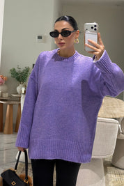 Lila Bisiklet Yaka Oversize Kazak SY-3897-Lila