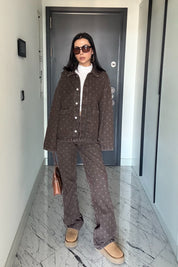 Kahve Puantiyeli Yüksek Bel Vintage Denim Pantolon SY-3500-Puantiyeli