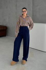 Lacivert Yüksek Bel Palazzo Pantalon SY-2910-Lacivert