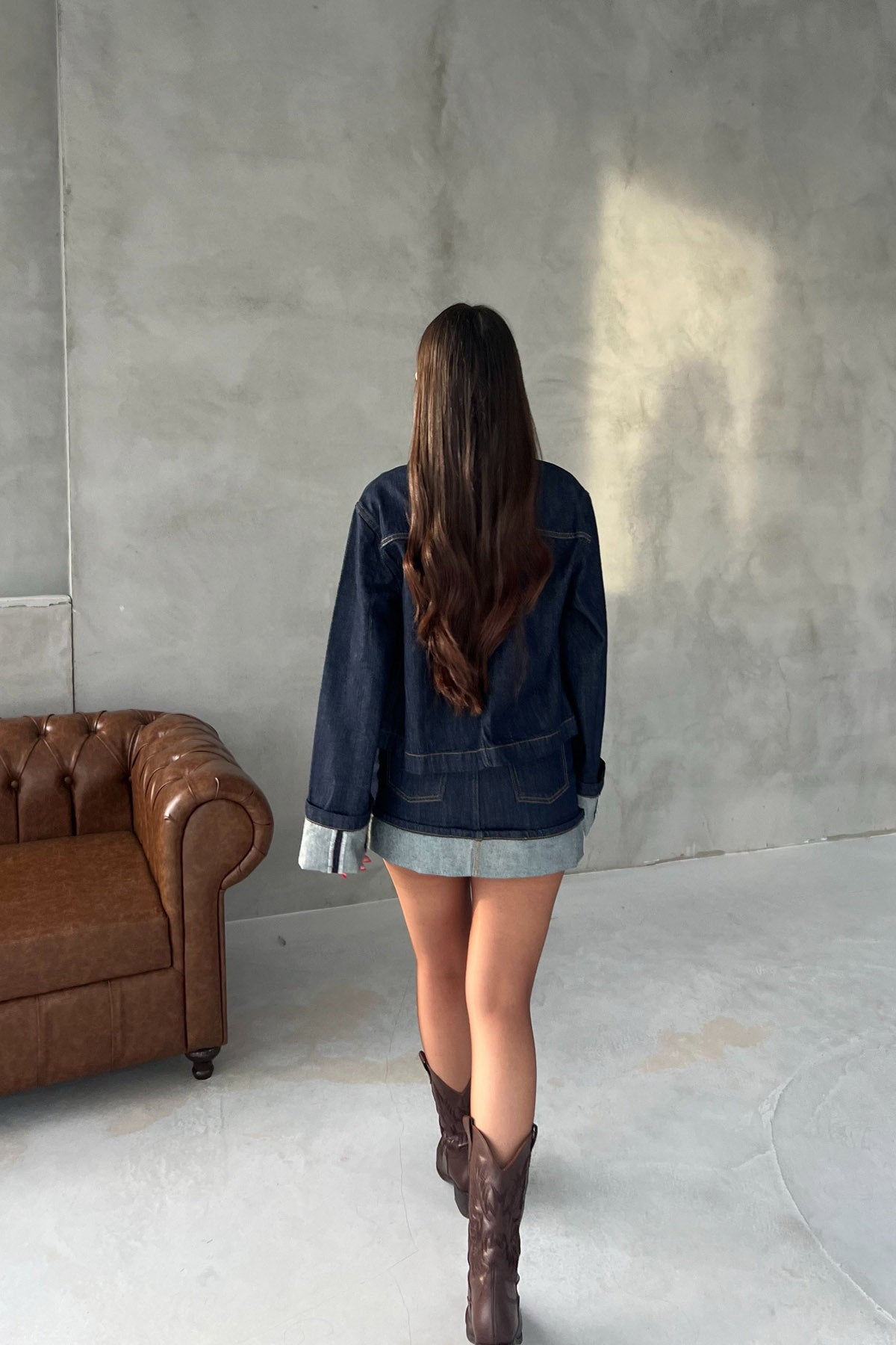 Lacivert Rahat Kesim Denim Ceket ve Etek Takım SY-2933-Lacivert