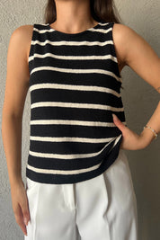 Siyah Krem Çizgili Atlet SY-2293-Siyah