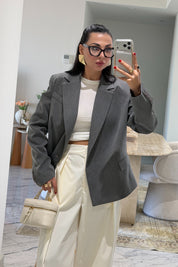 Gri Kruvaze Yandan Düğmeli Blazer Ceket SY-2546-Gri