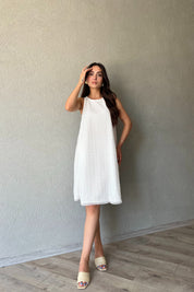 Beyaz Dantel İşleme Detaylı Elbise SY-2286-Beyaz