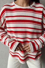 Kırmızı Çizgili Triko Kazak SY-1134-Kırmızı