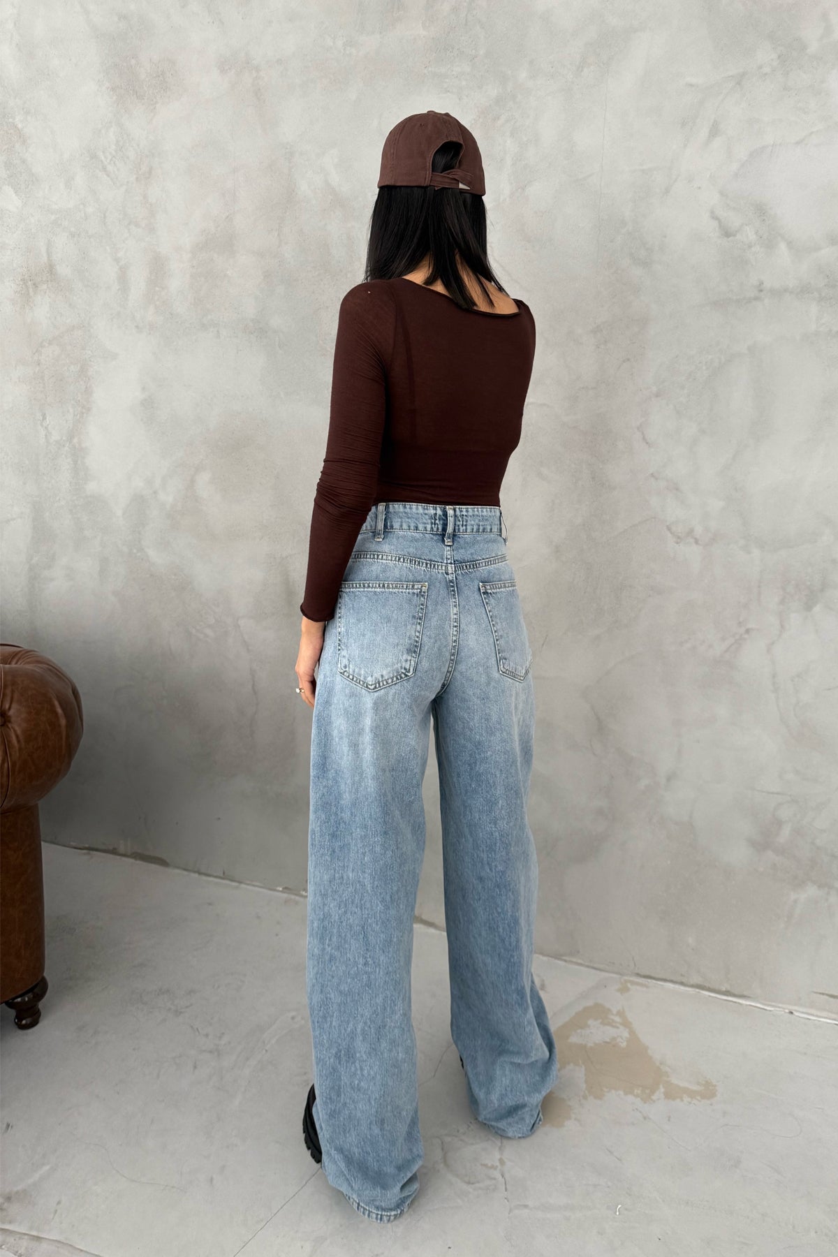 Açık Mavi Asimetrik Düğmeli Kot Baggy Pantolon SY-3463-Açık Mavi