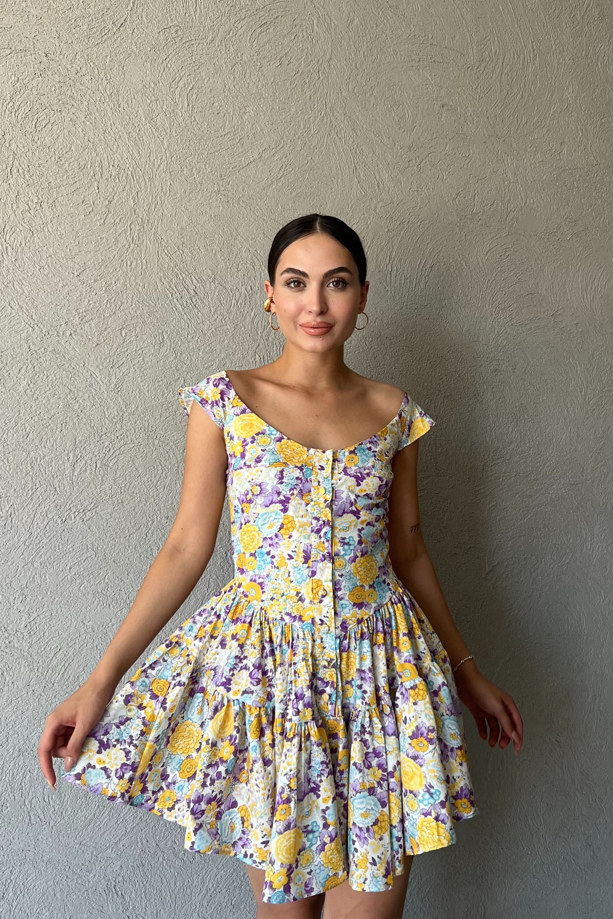 Mor Çiçek Desenli Şortlu Elbise SY-2313-Mor