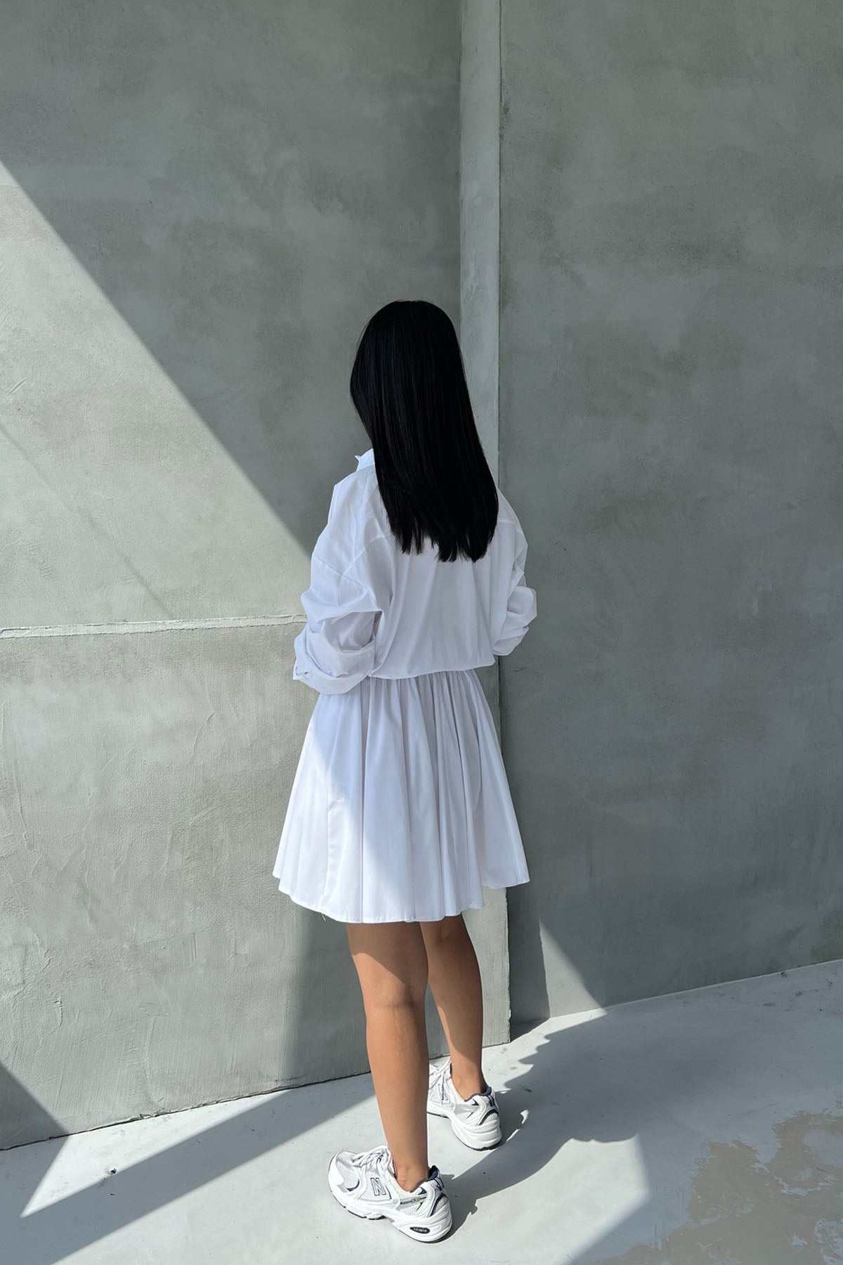 Beyaz Beli Lastikli Fermuarlı Uzun Kollu Elbise SY-2545-Beyaz