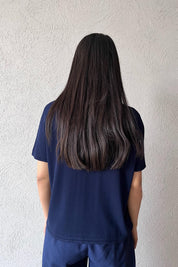 Lacivert V Yaka Kısa Kol Triko T-shırt SY-1731-Lacivert