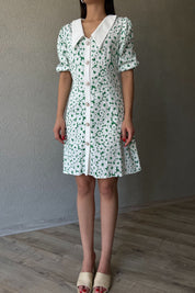 Yeşil Desenli Düğme Detaylı Poplin Elbise SY-2058-Yeşil