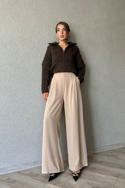 Bej Belden Lastik Detaylı Palazzo Pantolon SY-1126-Bej