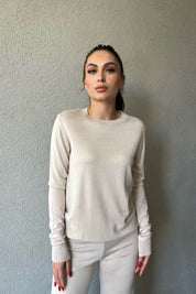 Bej Kazak ve Beli Lastikli Pantolon Triko Takım SY-1583-Bej