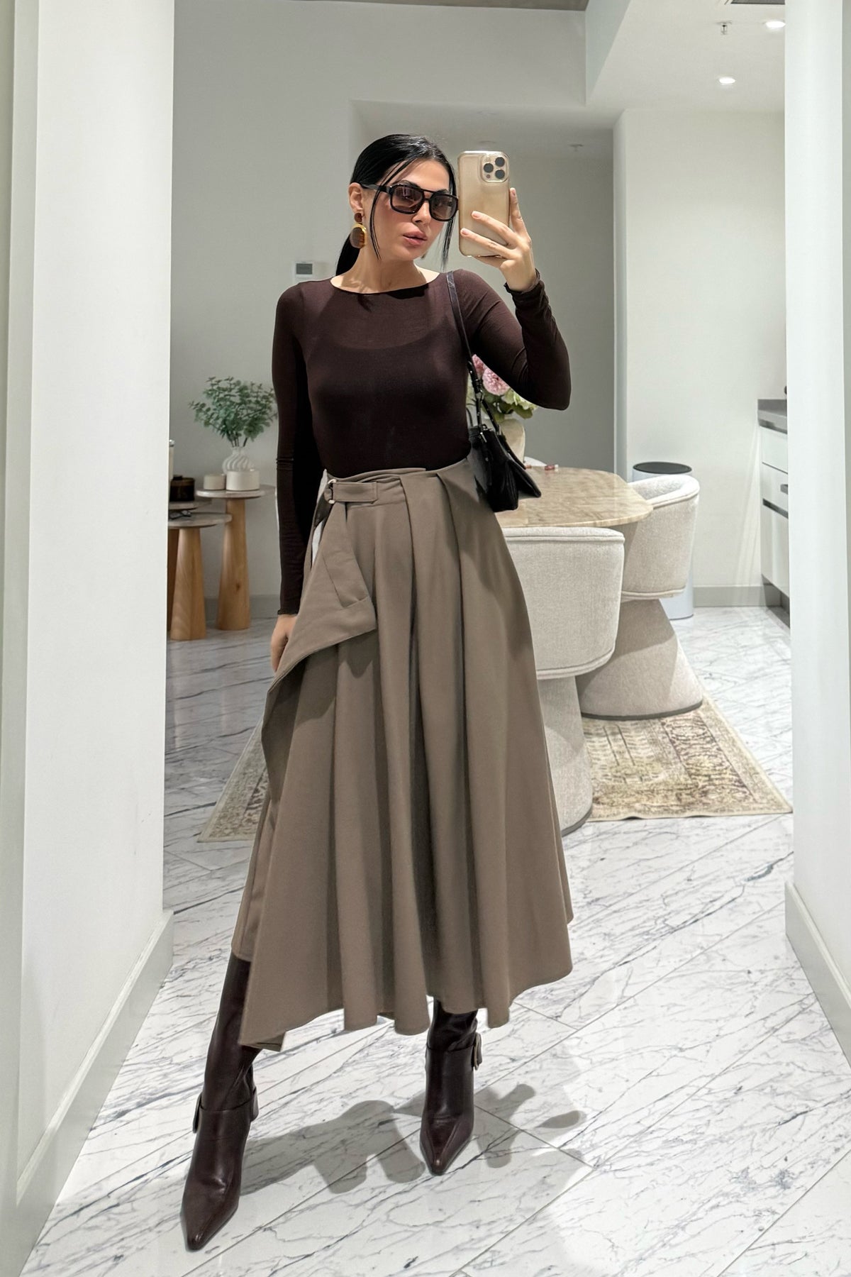 Bej Taka Detaylı Pareo Kloş Etek SY-3536-Bej