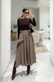Bej Taka Detaylı Pareo Kloş Etek SY-3536-Bej