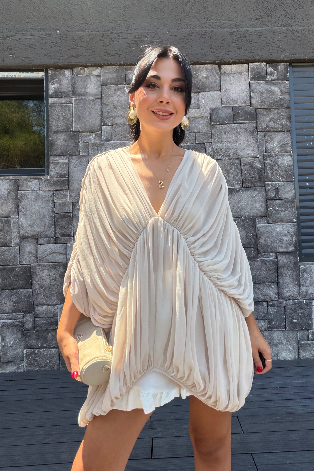 Drapeli Vizon Pinterest Şifon Bluz SY-3803-Vizon