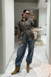 Kahverengi Asimetrik Kesim Ekose Gömlek SY-3512-Kahverengi