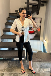 Beyaz Dantel Detaylı Vintage Bluz SY-3695-Beyaz