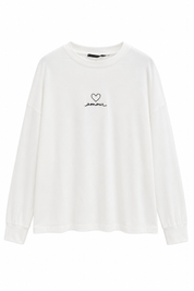 Ekru Amour Baskılı Oversize Uzun Kollu Tişört SY-3829-Ekru