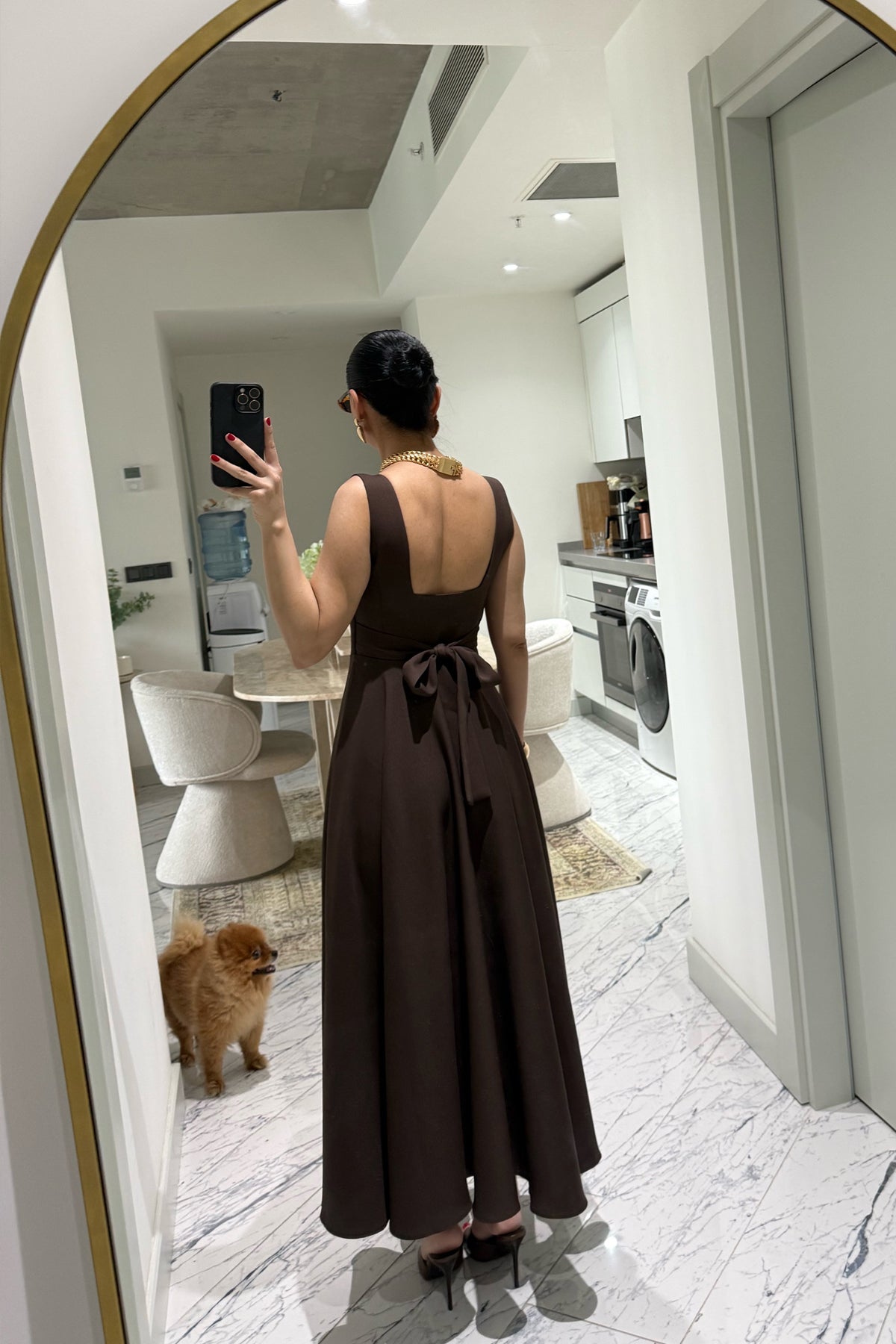 Kahve Kare Yaka Füsun Prenses Elbise SY-3649-Kahve