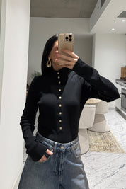 Siyah Dik Yaka Çıtçıtlı Triko Kazak SY-3502-Siyah