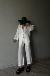 Ekru Lavin Keten Pantolon SY-3370-Ekru