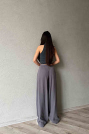 Antrasit Pile Detaylı Organic Palazzo Pantolon SY-2011-Antrasit