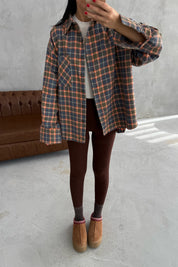 Kadın Haki Ekoseli Uzun Kollu Gömlek SY-3437-Haki