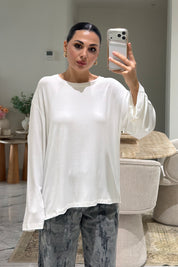 Ekru Bisiklet Yaka Oversize Basic Bluz SY-3899-Ekru